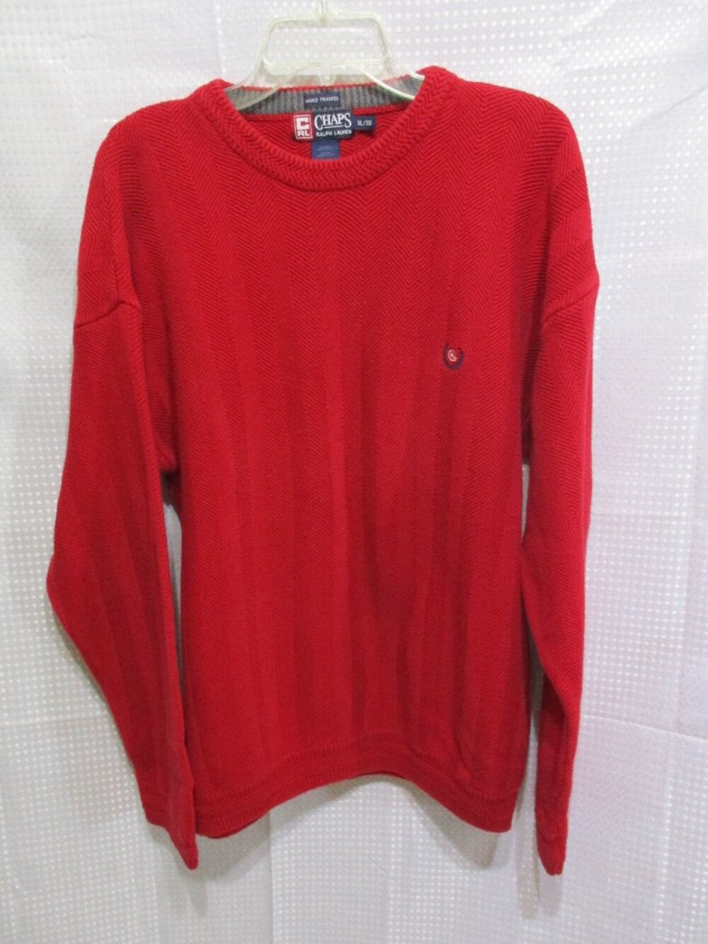 90's Chaps Ralph Lauren Men's Red Hand Framed Herringbone Preppy Sweater  XL